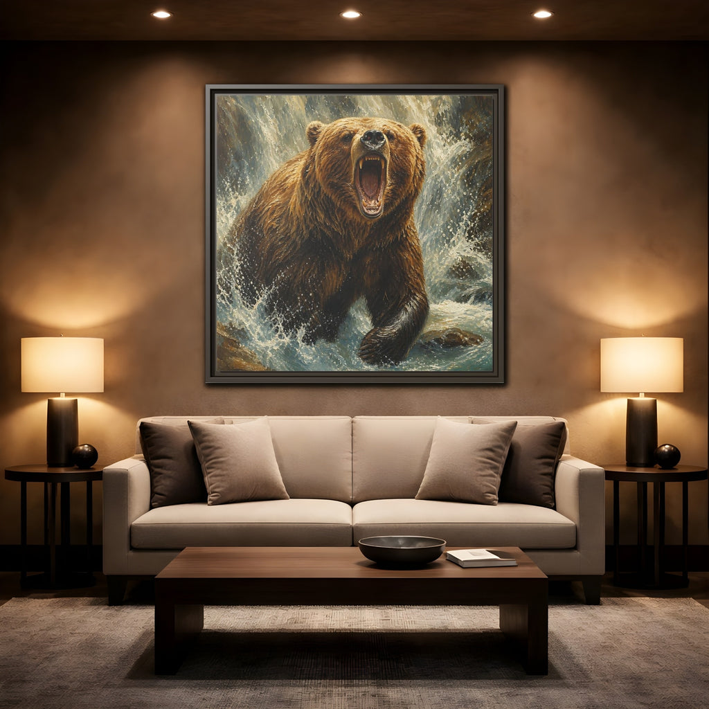 Mockup 2. Animals Grizzly Bear Brown And Blue shown as stretched canvas wall art