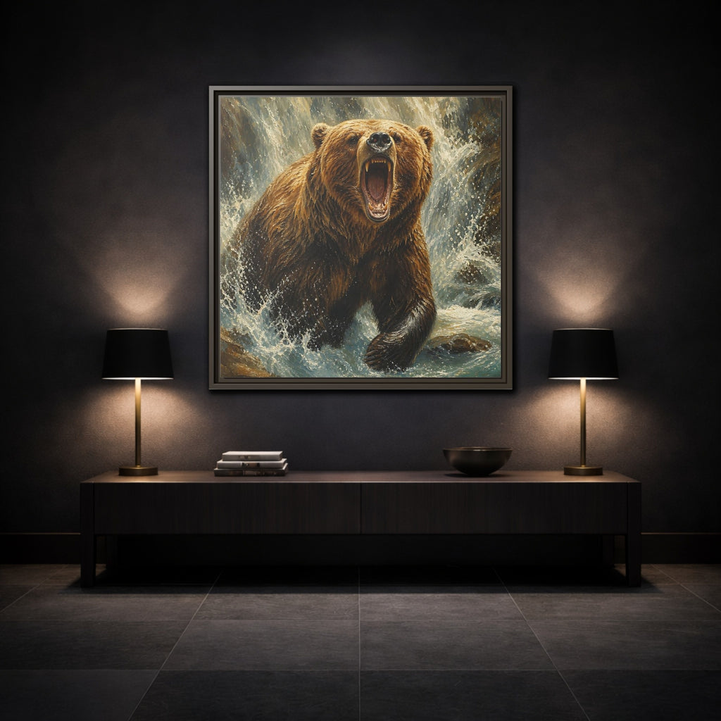 Mockup 3. Animals Grizzly Bear Brown And Blue shown as stretched canvas wall art