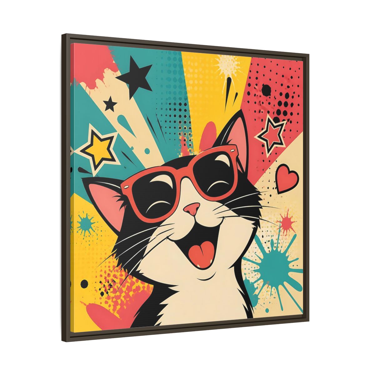 Main Mockup. Animals Happy Cat Colorful Cat shown as stretched canvas wall art