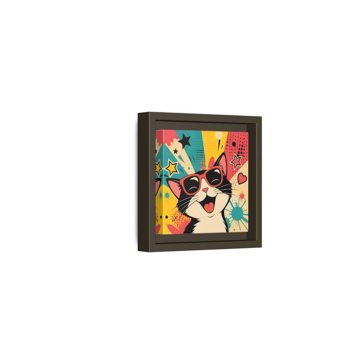 Side Mockup 23. Animals Happy Cat Colorful Cat shown as stretched canvas wall art