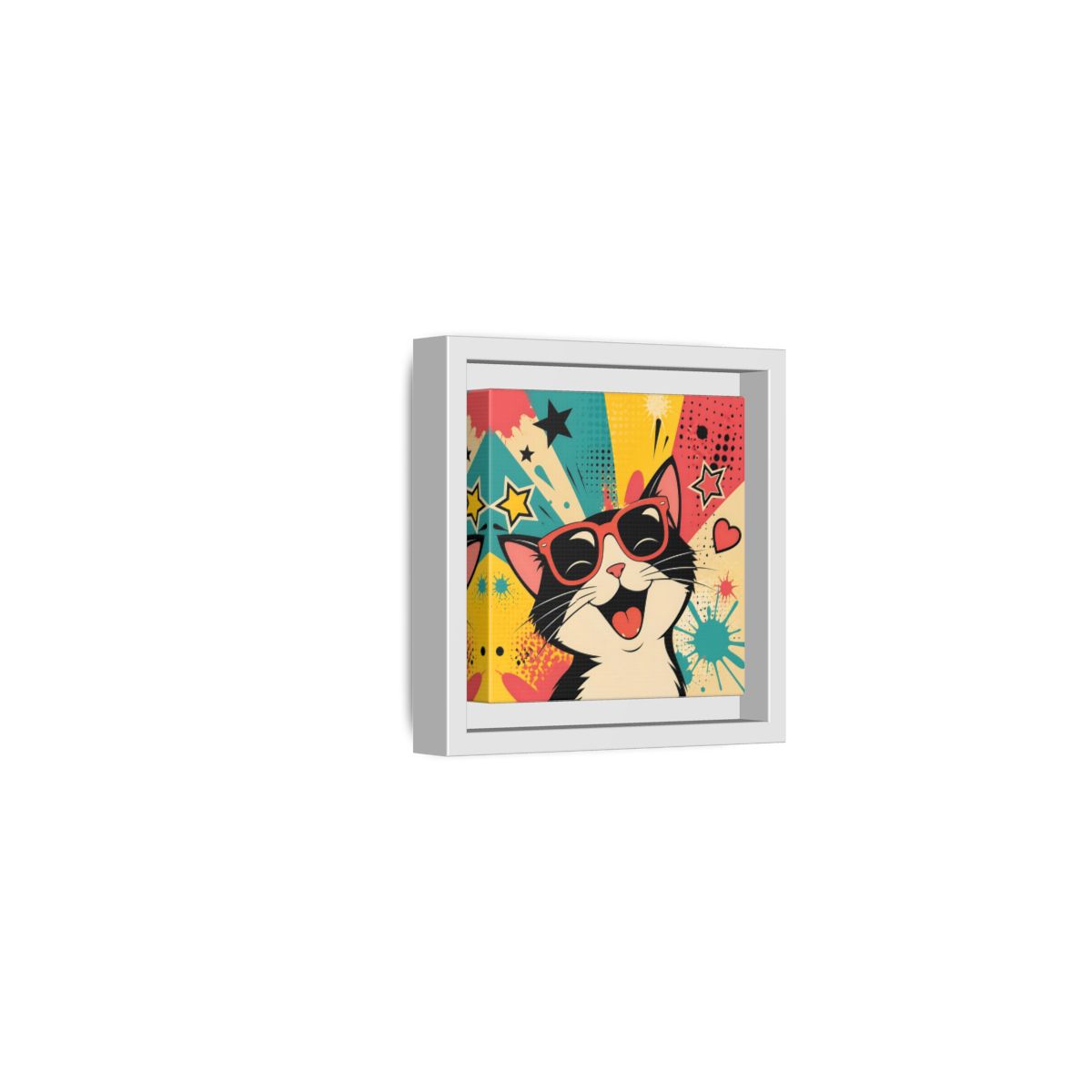 Side Mockup 22. Animals Happy Cat Colorful Cat shown as stretched canvas wall art