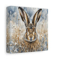 Side Mockup 2. Animals Hare Brown And Blue Hare shown as stretched canvas wall art