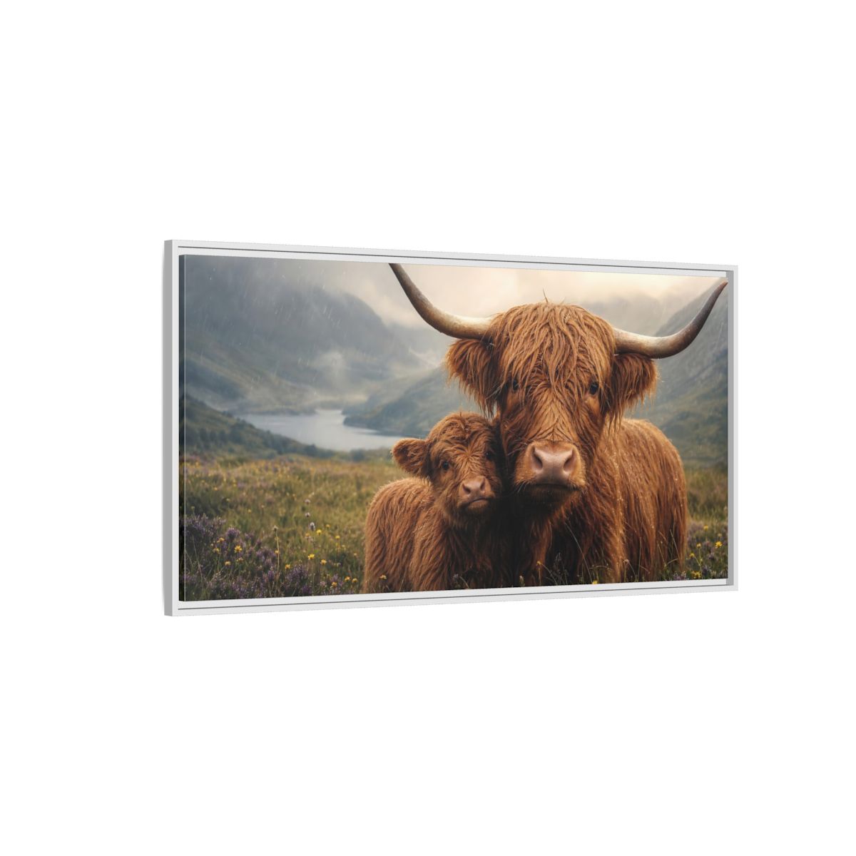 Side Mockup 3. Animals Highland Cattle Brown Highland Cattle shown as stretched canvas wall art
