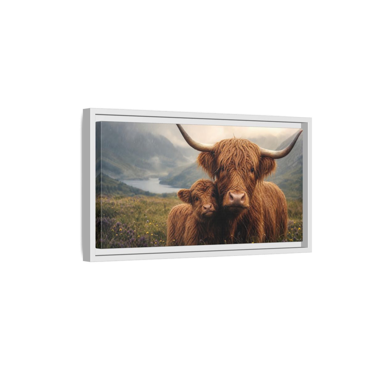 Side Mockup 6. Animals Highland Cattle Brown Highland Cattle shown as stretched canvas wall art