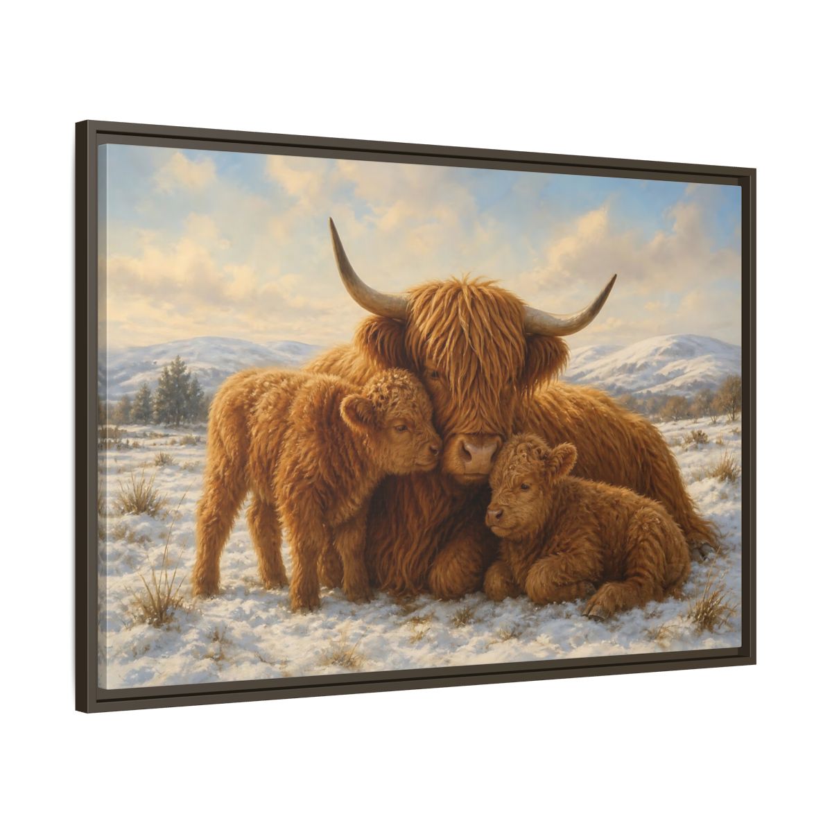 Main Mockup. Animals Highland Cattle Brown Highland Cattle shown as stretched canvas wall art
