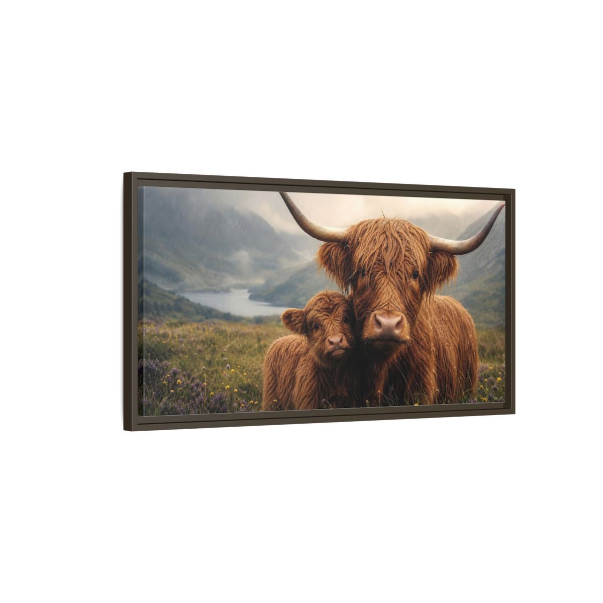 Main Mockup. Animals Highland Cattle Brown Highland Cattle shown as stretched canvas wall art