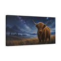 Side Mockup 3. Animals Highland Cow Brown And Blue Night shown as stretched canvas wall art