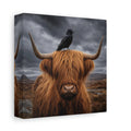 Side Mockup 2. Animals Highland Cow Brown And Grey shown as stretched canvas wall art