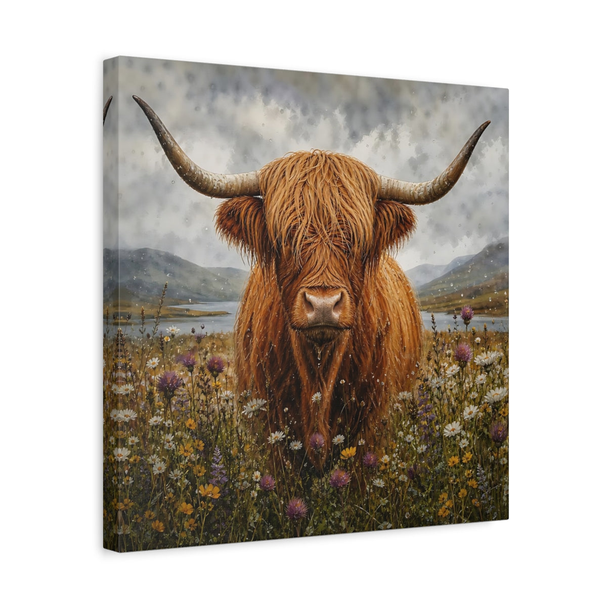Side Mockup 6. Animals Highland Cow Brown Highland Cow shown as stretched canvas wall art