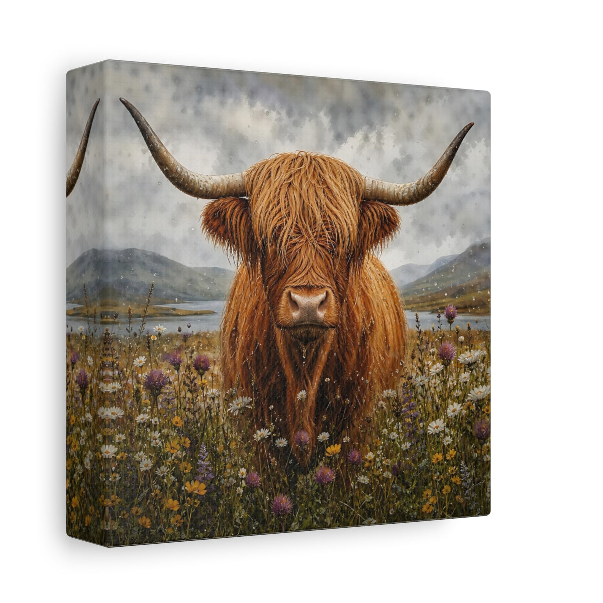 Side Mockup 2. Animals Highland Cow Brown Highland Cow shown as stretched canvas wall art