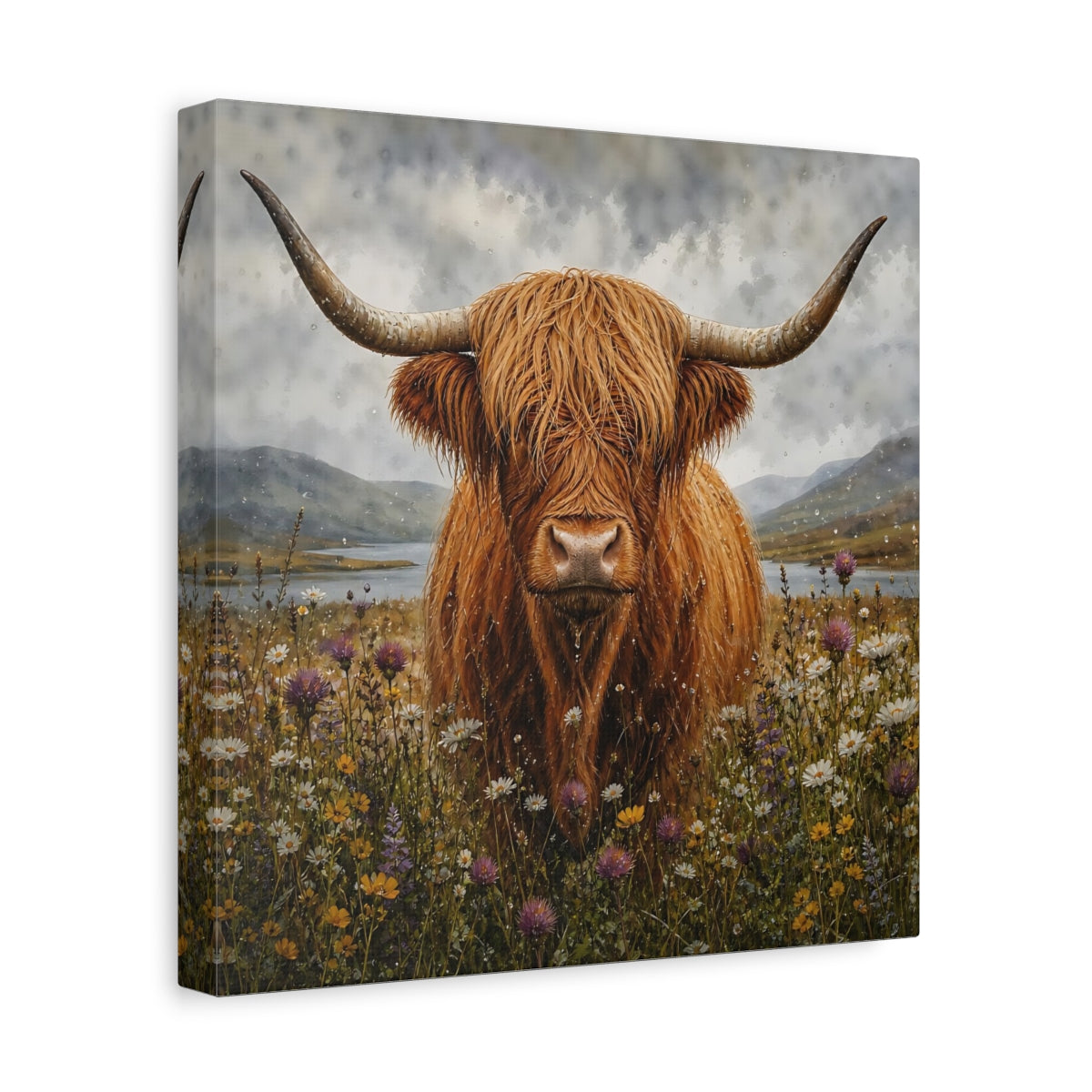 Side Mockup 8. Animals Highland Cow Brown Highland Cow shown as stretched canvas wall art