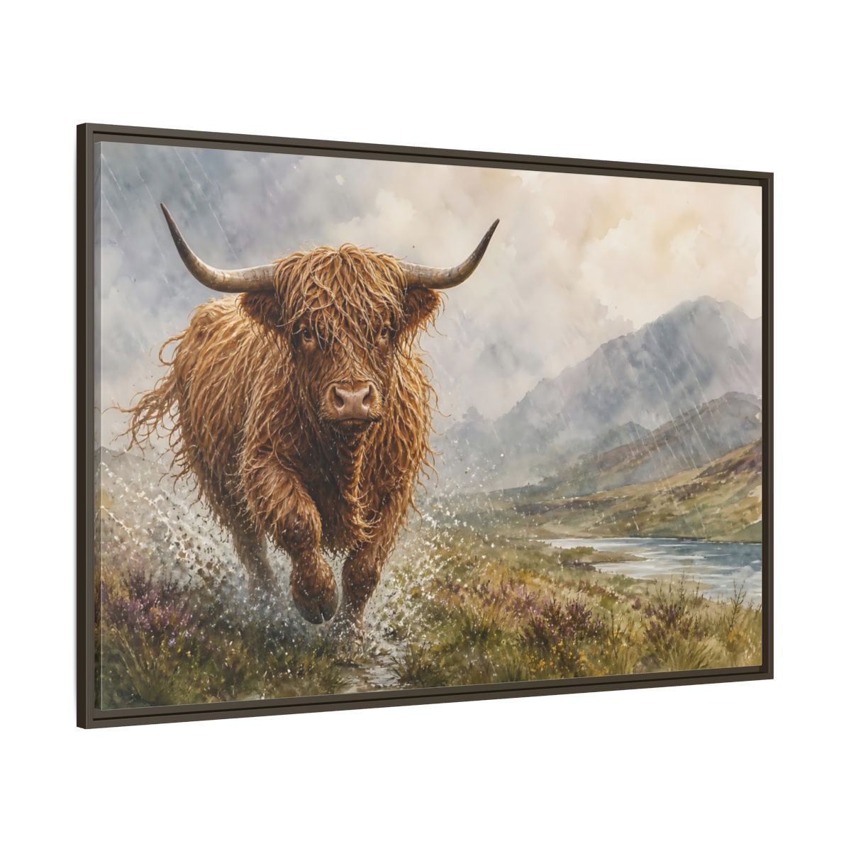 Side Mockup 8. Animals Highland Cow Brown Highland Cow shown as stretched canvas wall art
