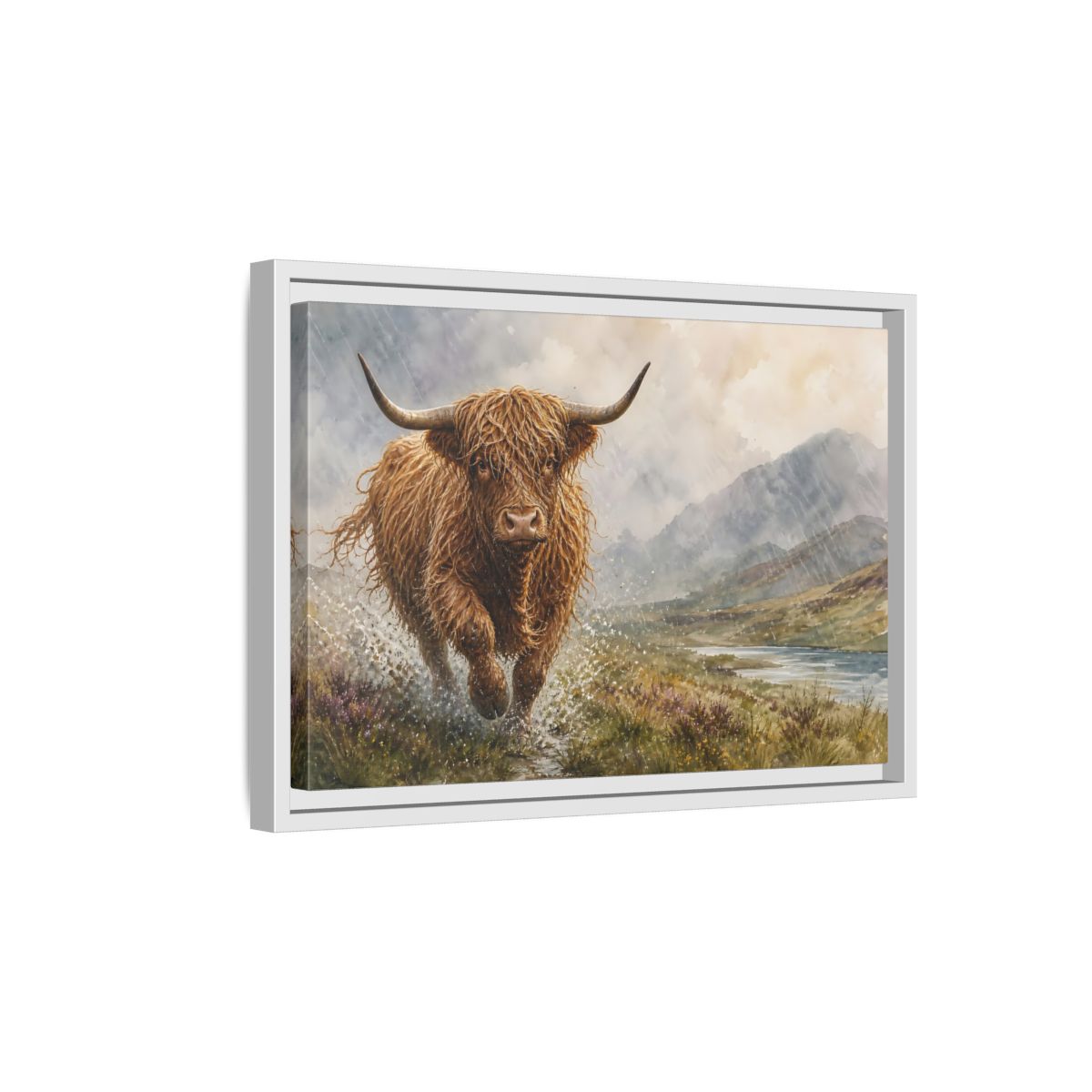 Side Mockup 4. Animals Highland Cow Brown Highland Cow shown as stretched canvas wall art