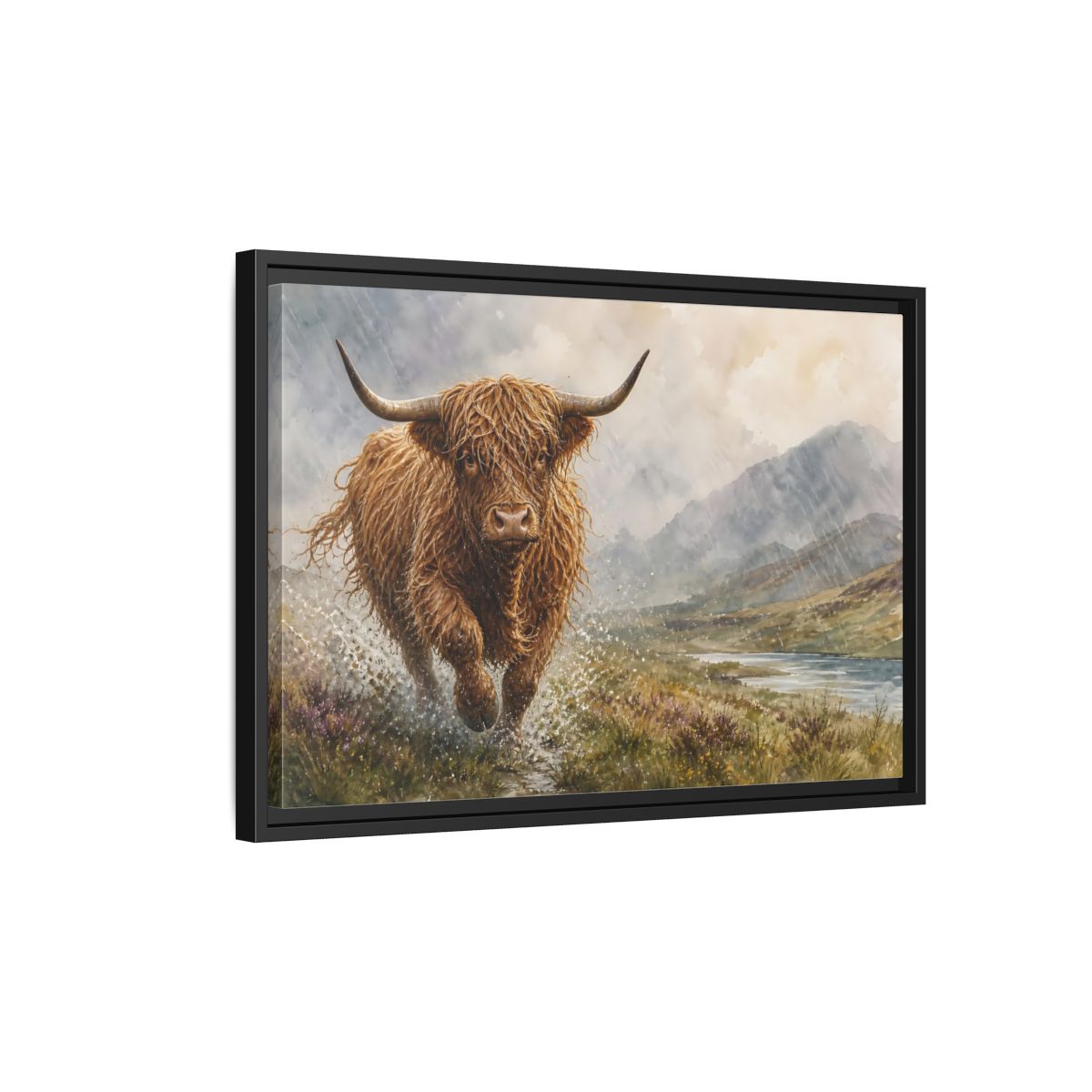 Side Mockup 3. Animals Highland Cow Brown Highland Cow shown as stretched canvas wall art