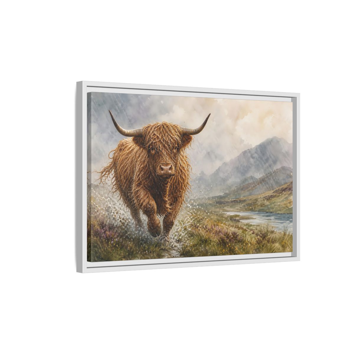 Side Mockup 1. Animals Highland Cow Brown Highland Cow shown as stretched canvas wall art
