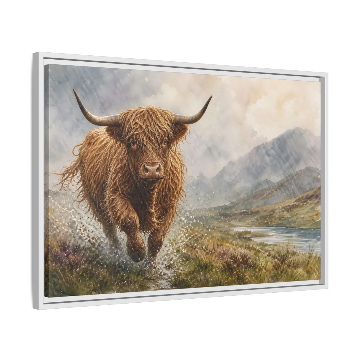 Side Mockup 10. Animals Highland Cow Brown Highland Cow shown as stretched canvas wall art