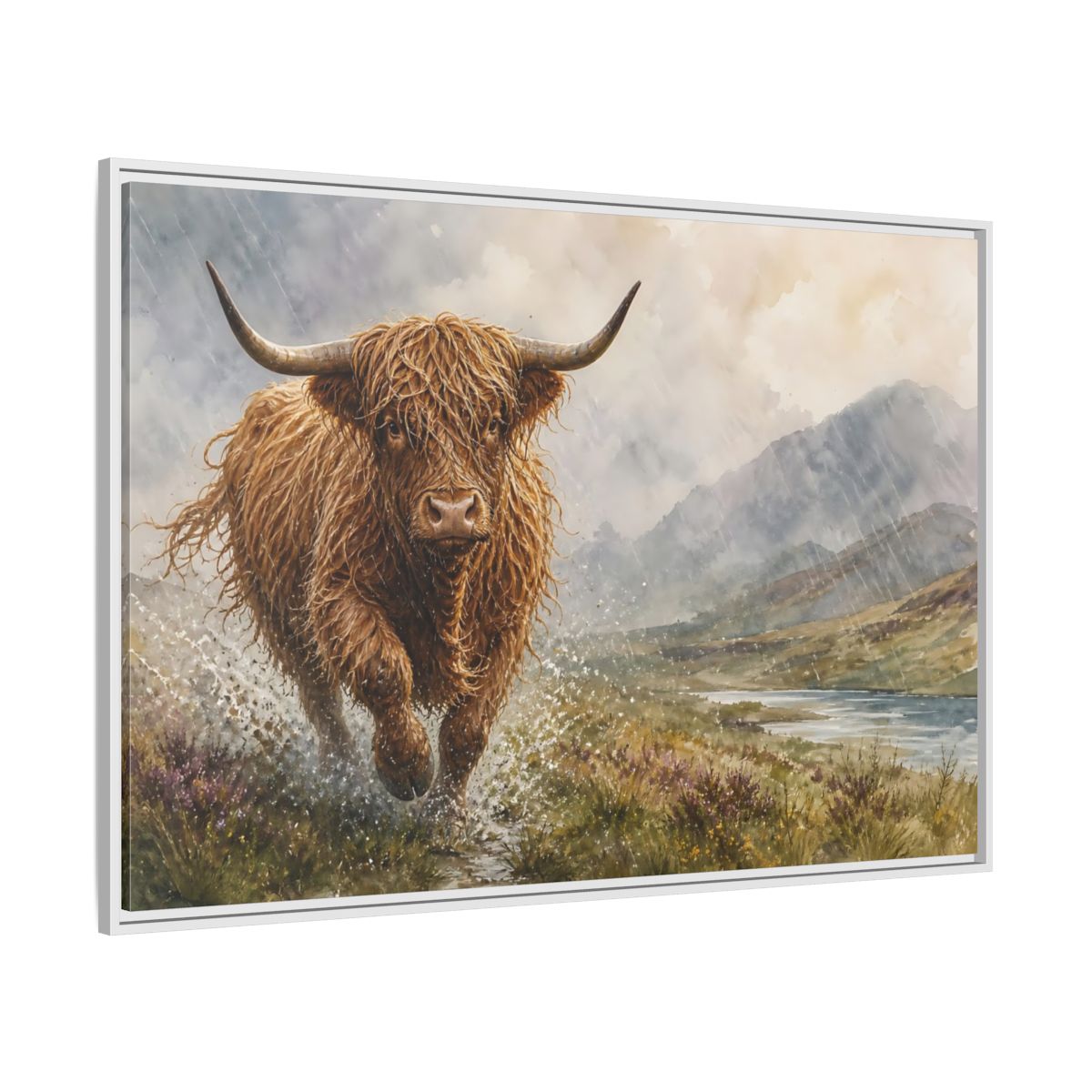 Side Mockup 7. Animals Highland Cow Brown Highland Cow shown as stretched canvas wall art
