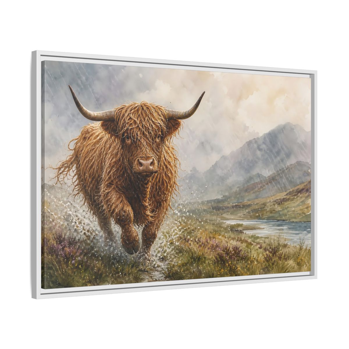 Side Mockup 9. Animals Highland Cow Brown Highland Cow shown as stretched canvas wall art