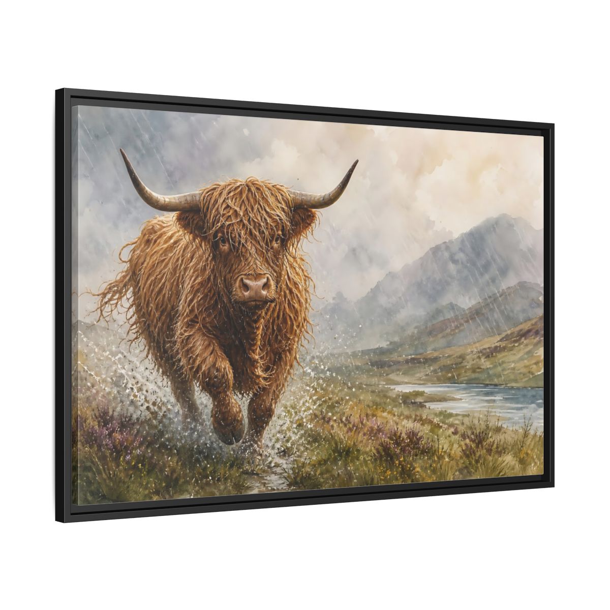 Side Mockup 13. Animals Highland Cow Brown Highland Cow shown as stretched canvas wall art