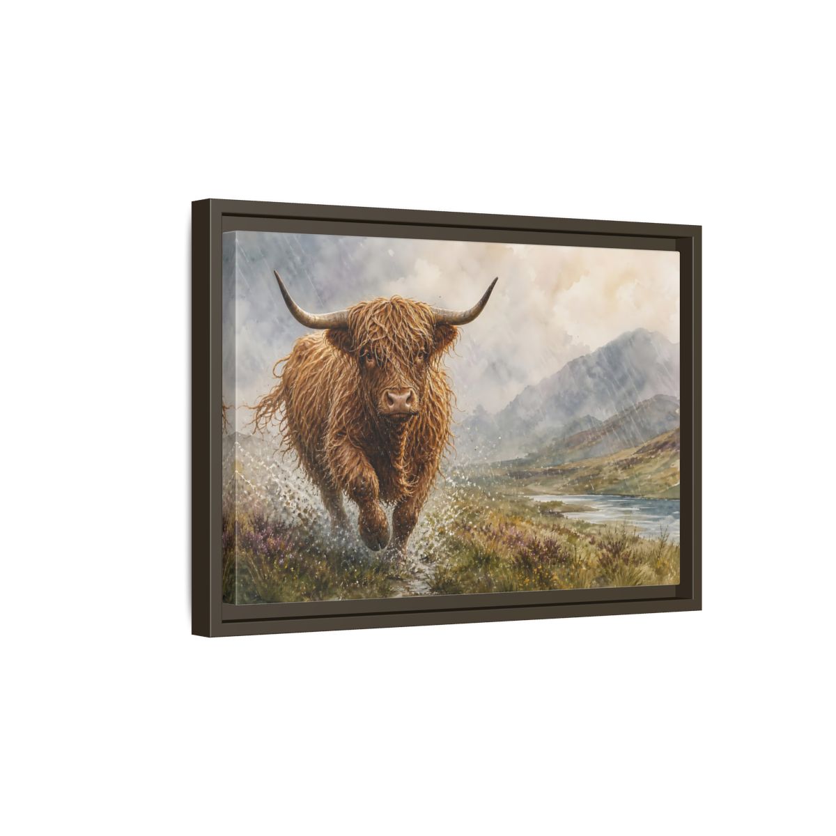 Side Mockup 5. Animals Highland Cow Brown Highland Cow shown as stretched canvas wall art