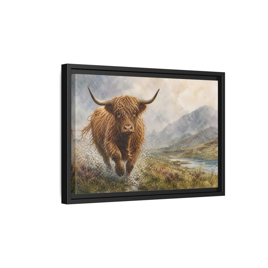 Side Mockup 6. Animals Highland Cow Brown Highland Cow shown as stretched canvas wall art