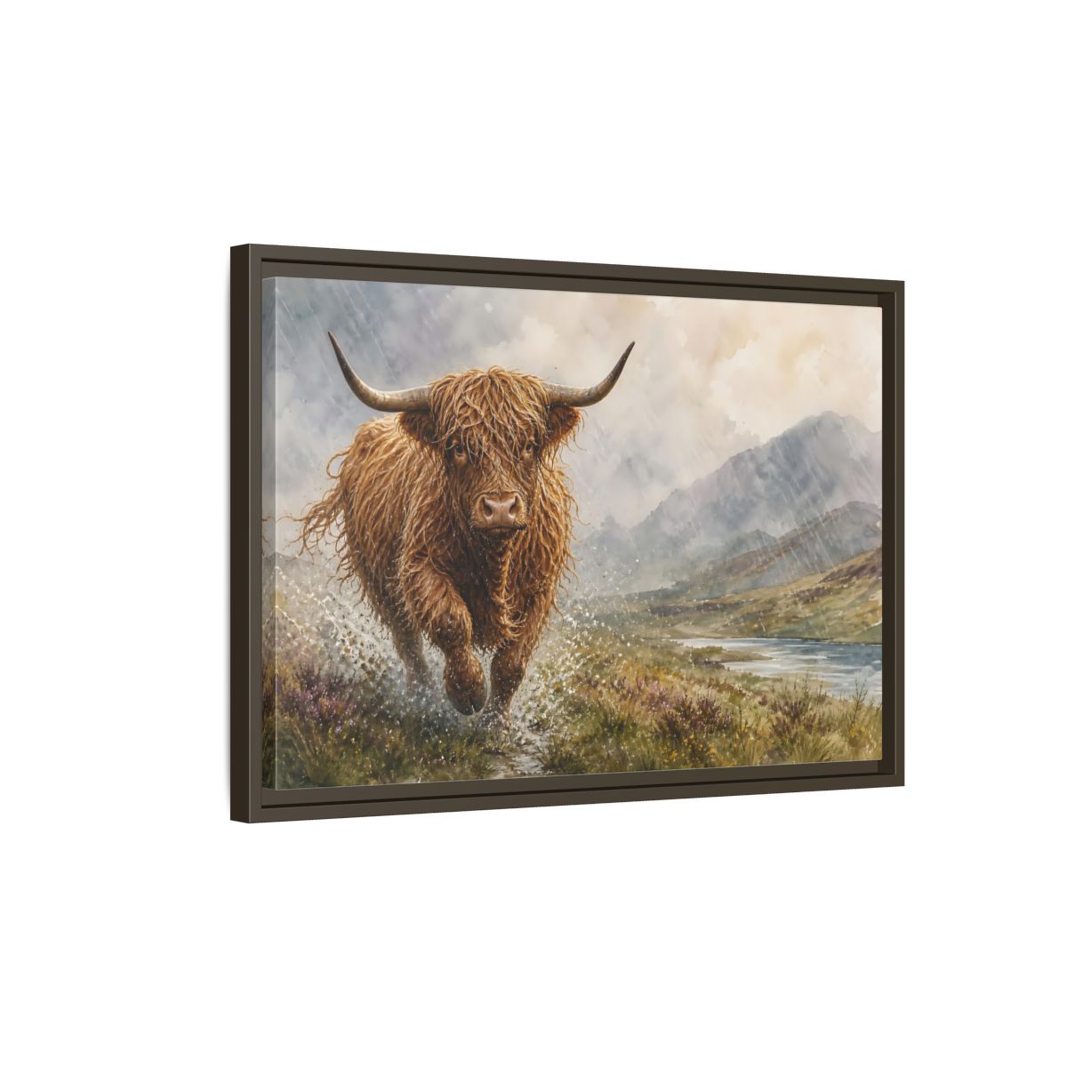 Side Mockup 2. Animals Highland Cow Brown Highland Cow shown as stretched canvas wall art