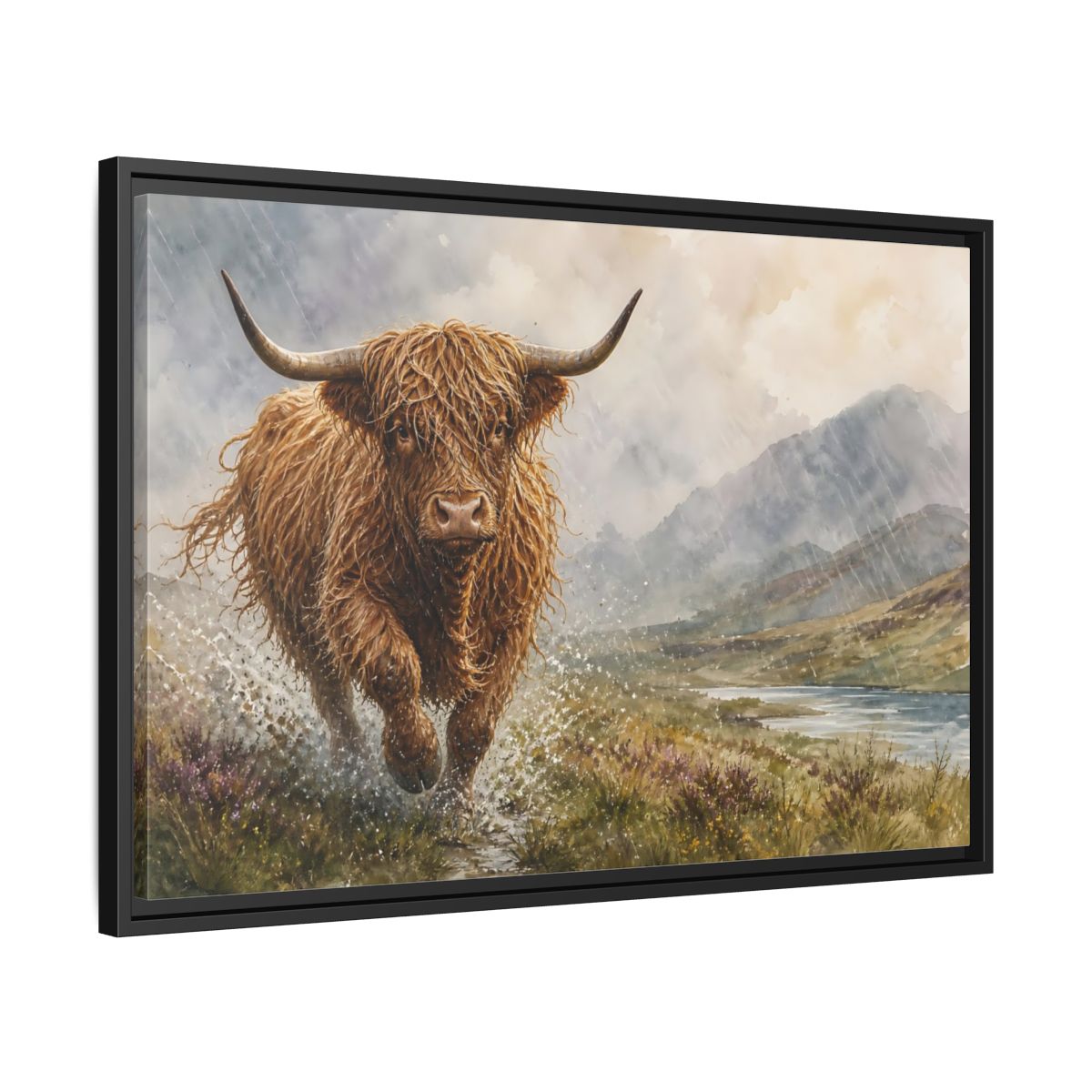 Side Mockup 14. Animals Highland Cow Brown Highland Cow shown as stretched canvas wall art