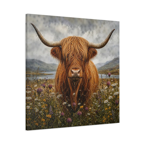 Main Mockup. Animals Highland Cow Brown Highland Cow shown as stretched canvas wall art