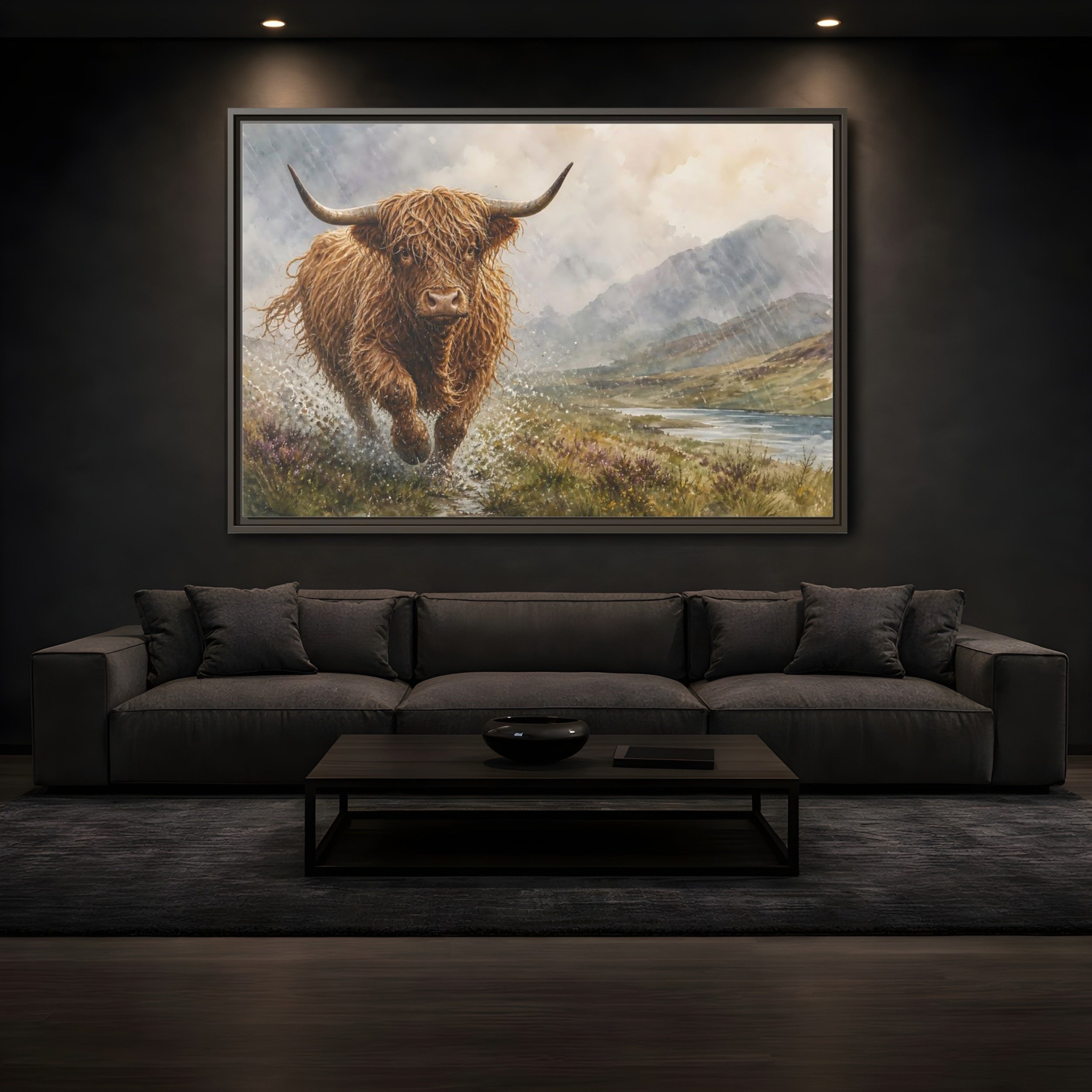 Mockup 3. Animals Highland Cow Brown Highland Cow shown as stretched canvas wall art