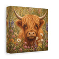 Side Mockup 2. Animals Highland Cow Highland Cow Floral shown as stretched canvas wall art
