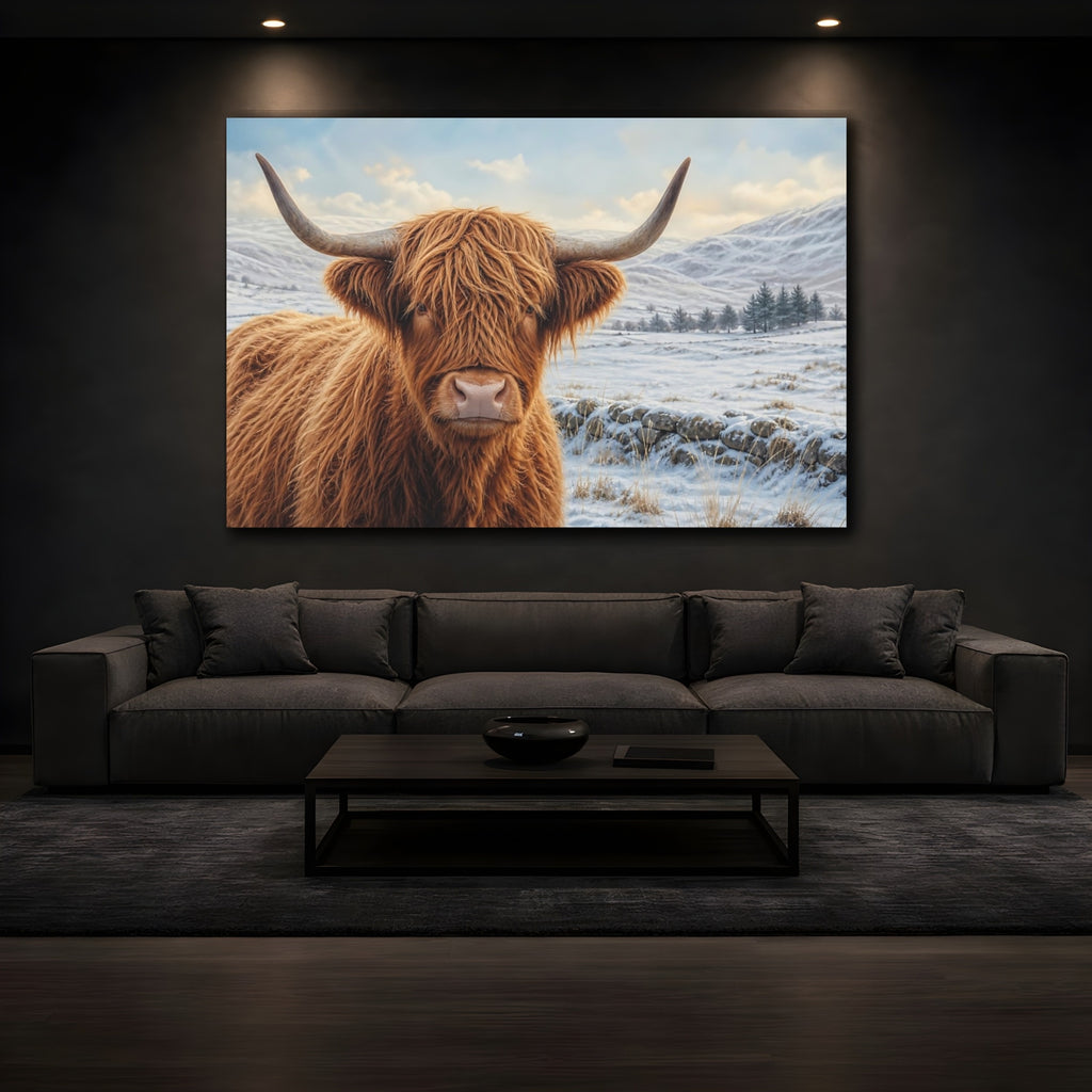 Mockup 3. Animals Highland Cow Highland Cow Winter shown as canvas print