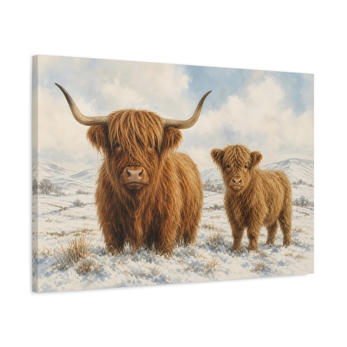 Side Mockup 2. Animals Highland Cows Brown Highland Cows shown as canvas print