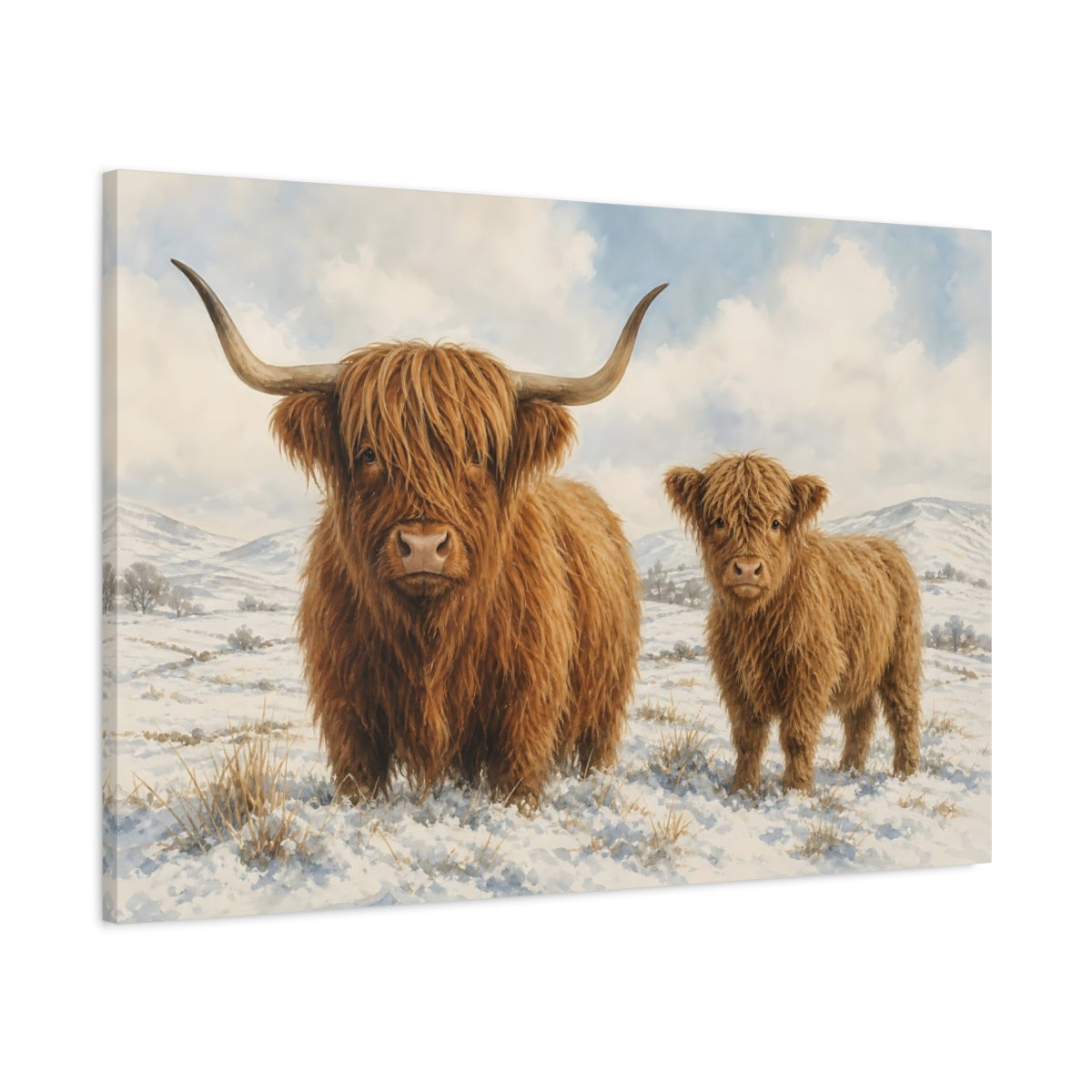 Main Mockup. Animals Highland Cows Brown Highland Cows shown as canvas print
