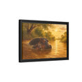 Side Mockup 6. Animals Hippos Golden Hippos shown as stretched canvas wall art