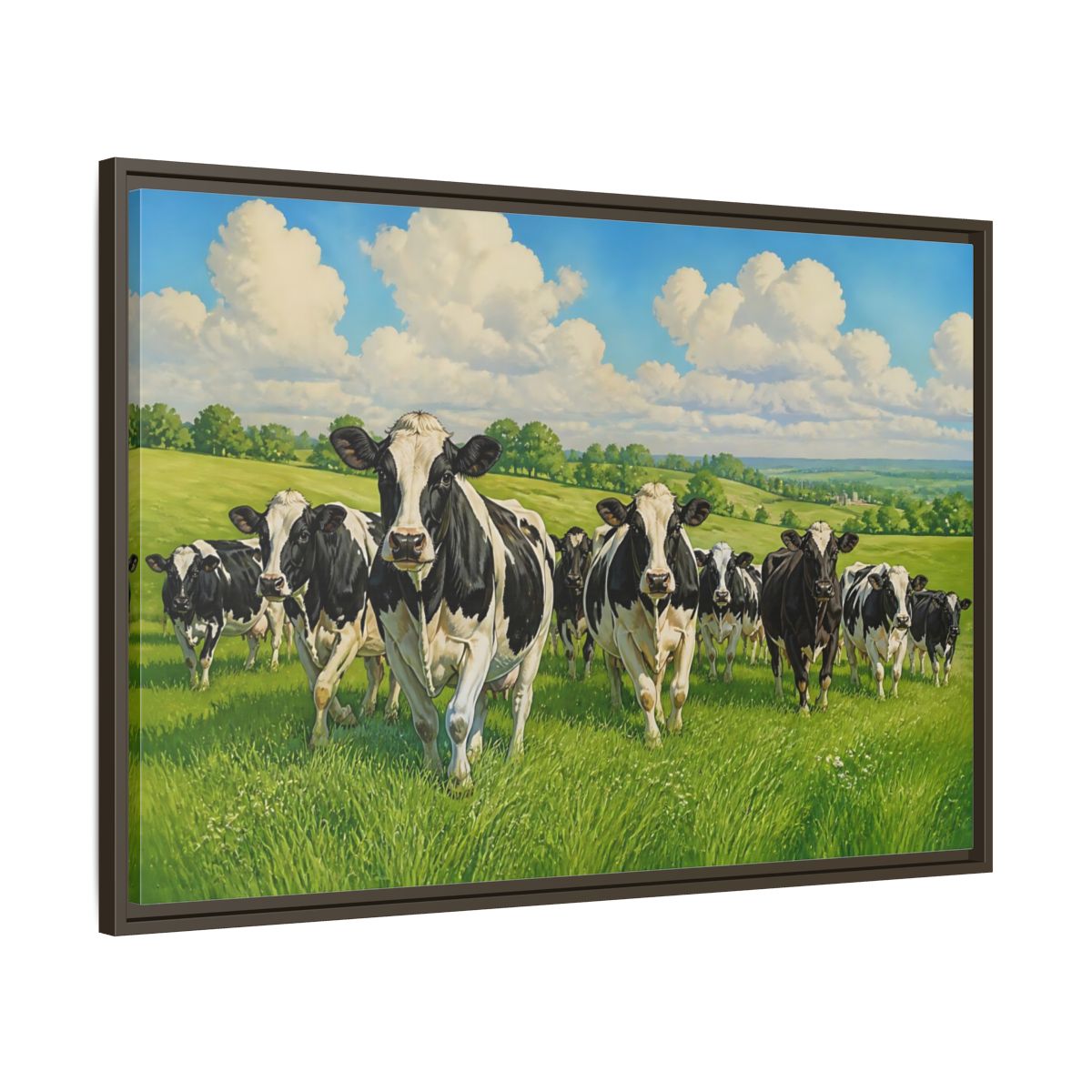 Main Mockup. Animals Holstein Cows Black And White Cows shown as stretched canvas wall art