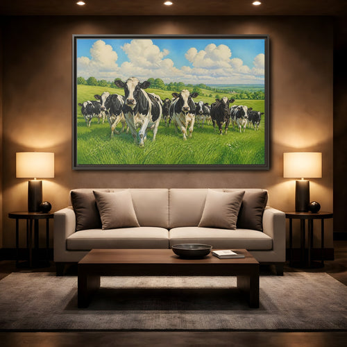 Mockup 2. Animals Holstein Cows Black And White Cows shown as stretched canvas wall art