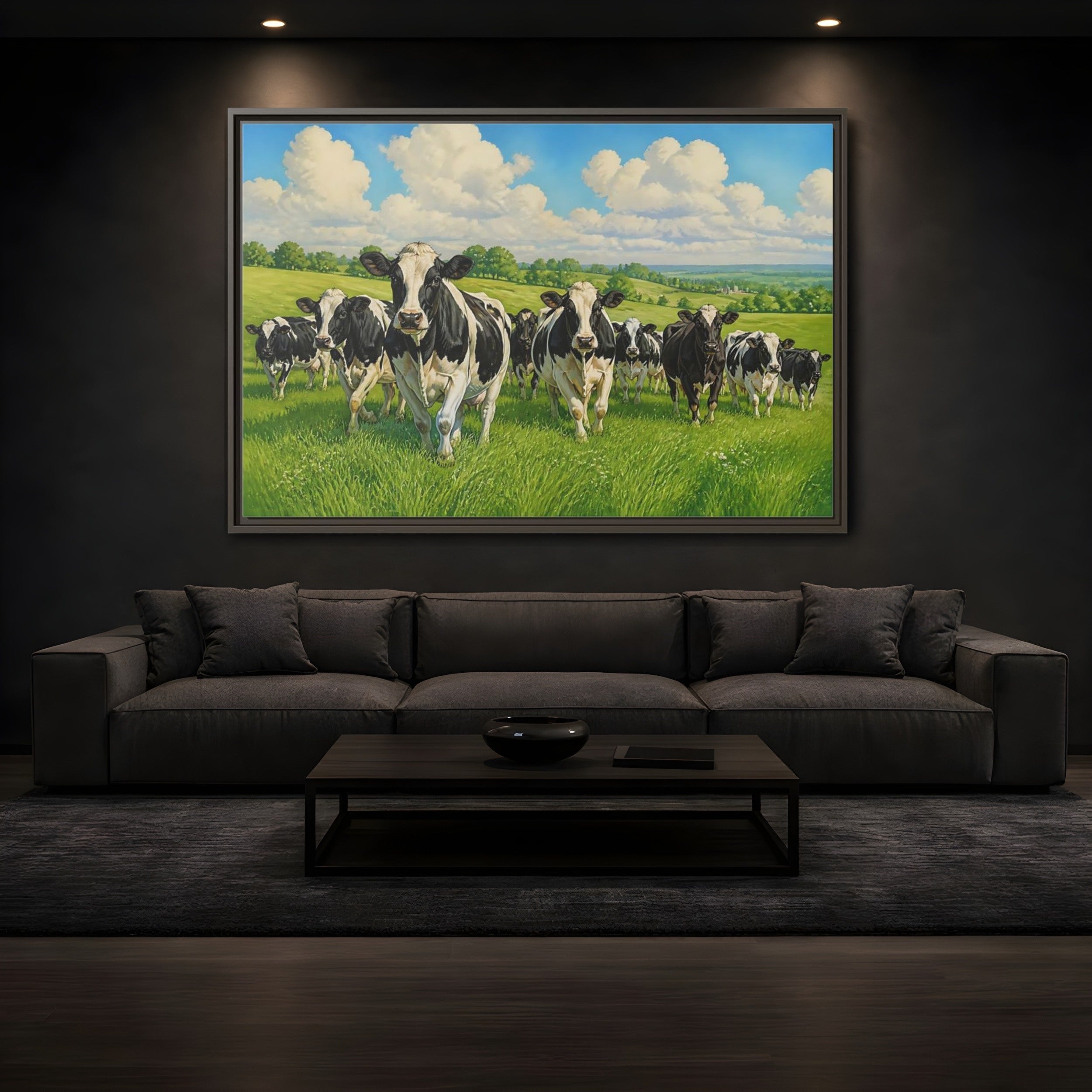 Mockup 3. Animals Holstein Cows Black And White Cows shown as stretched canvas wall art