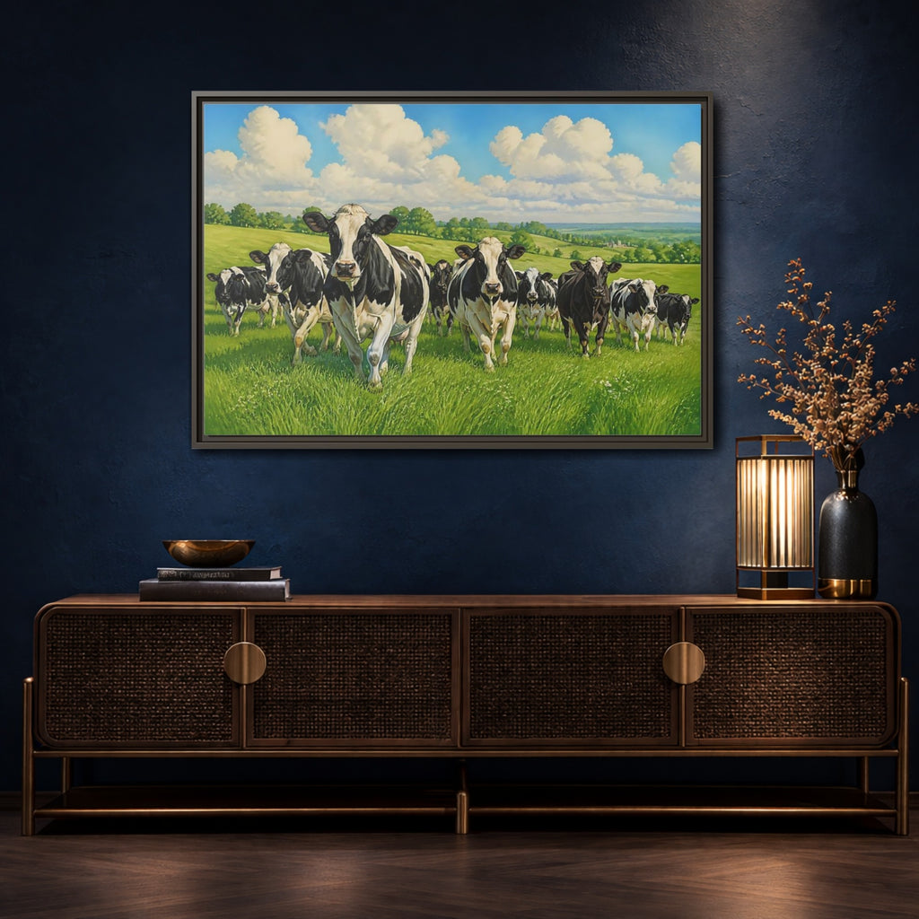 Mockup 4. Animals Holstein Cows Black And White Cows shown as stretched canvas wall art