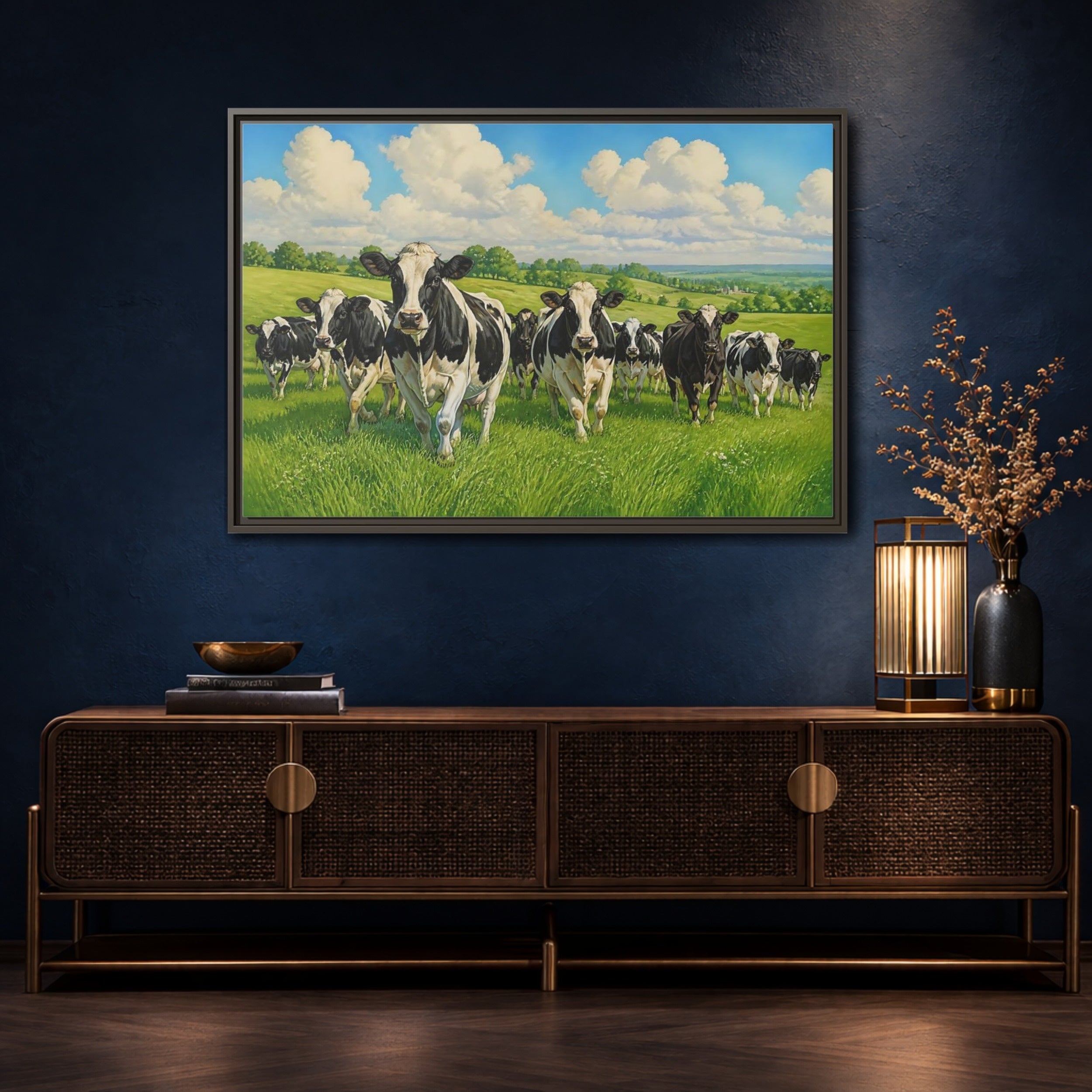 Mockup 4. Animals Holstein Cows Black And White Cows shown as stretched canvas wall art