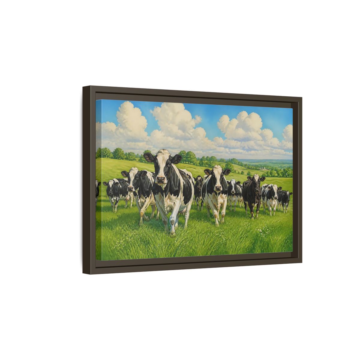 Side Mockup 5. Animals Holstein Cows Black And White Cows shown as stretched canvas wall art