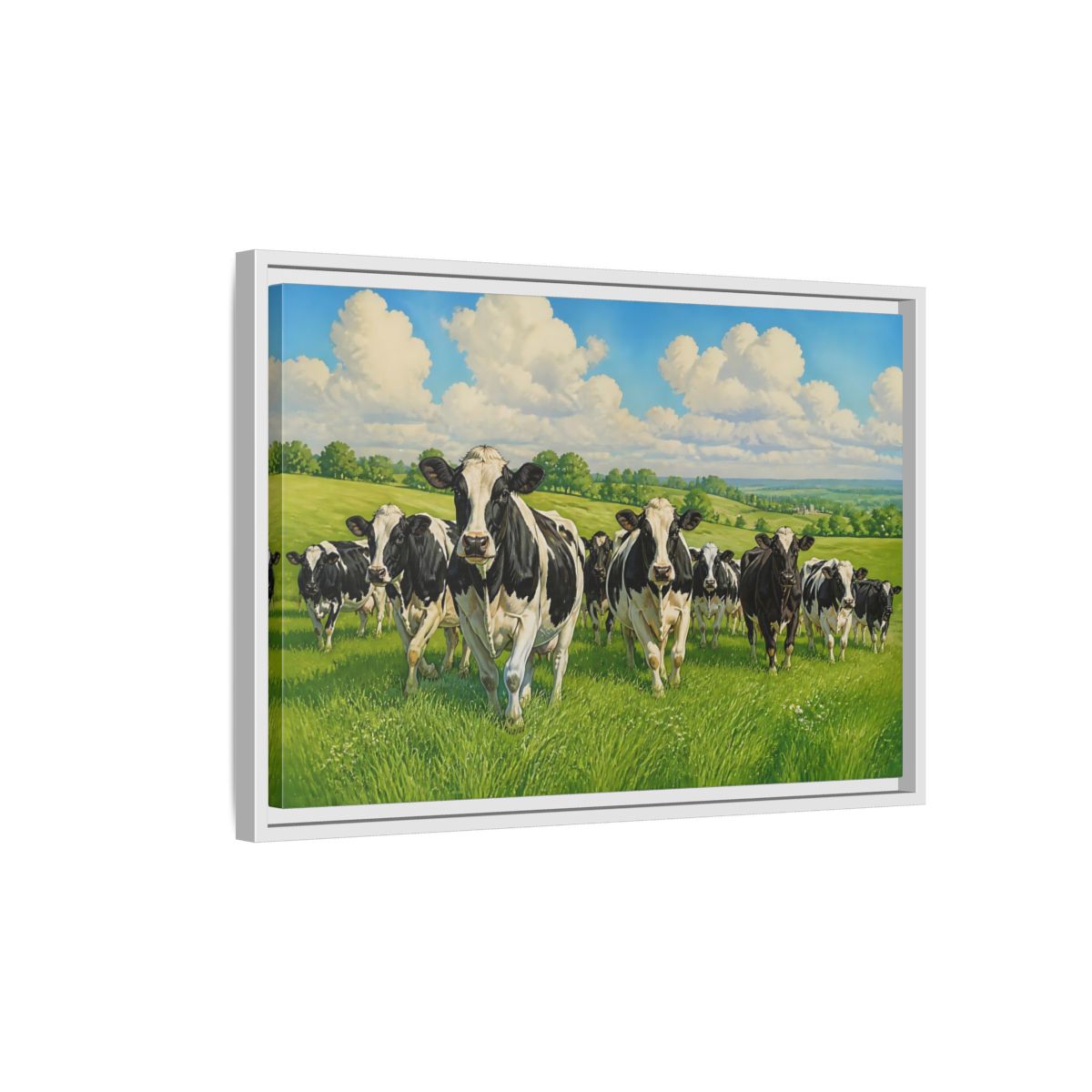 Side Mockup 1. Animals Holstein Cows Black And White Cows shown as stretched canvas wall art