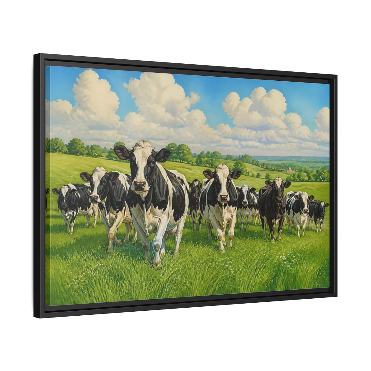 Side Mockup 14. Animals Holstein Cows Black And White Cows shown as stretched canvas wall art