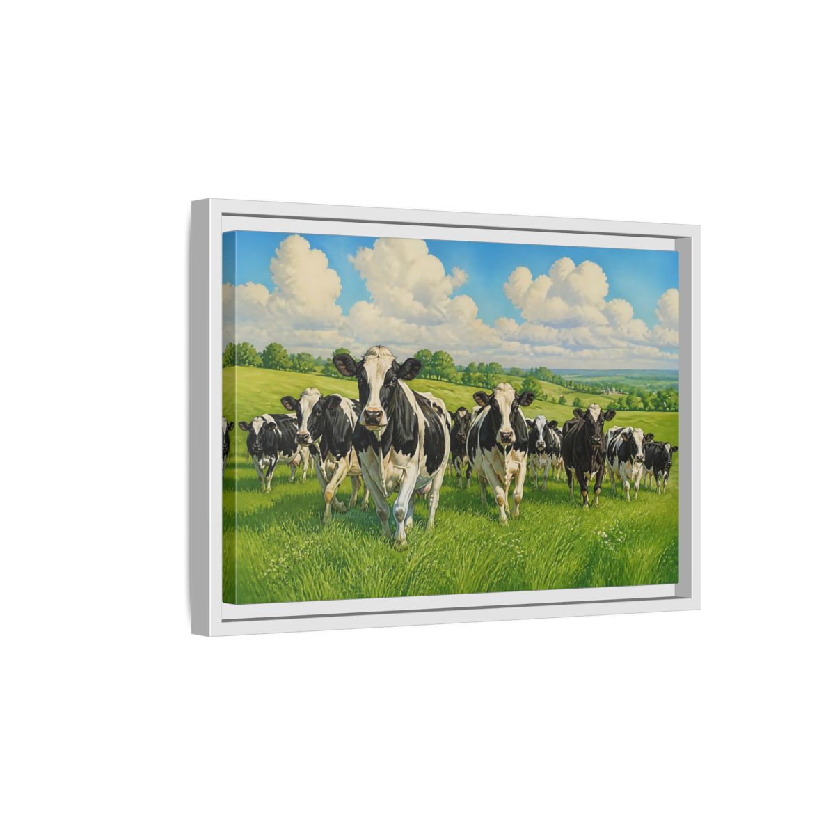 Side Mockup 4. Animals Holstein Cows Black And White Cows shown as stretched canvas wall art