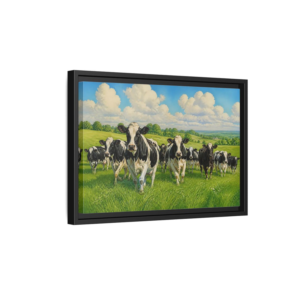 Side Mockup 6. Animals Holstein Cows Black And White Cows shown as stretched canvas wall art