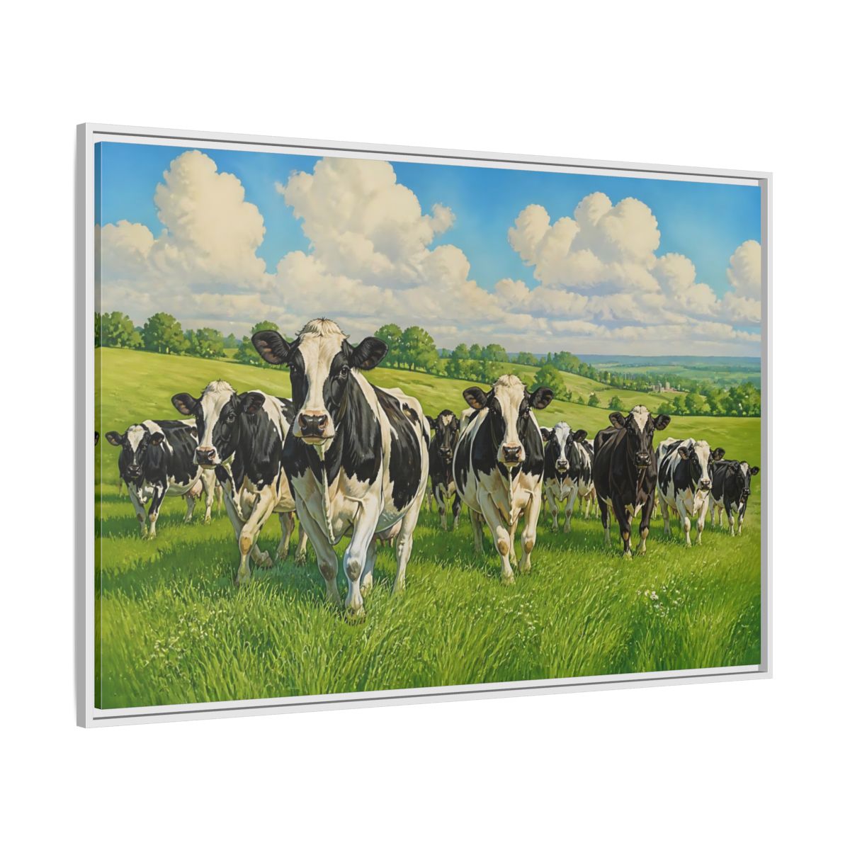 Side Mockup 7. Animals Holstein Cows Black And White Cows shown as stretched canvas wall art