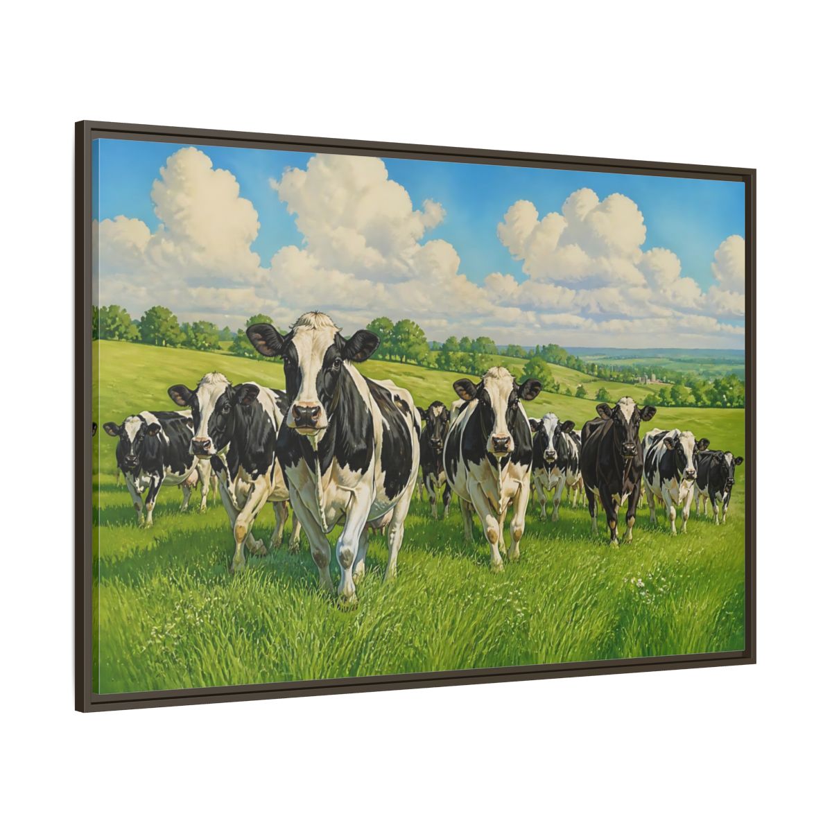 Side Mockup 8. Animals Holstein Cows Black And White Cows shown as stretched canvas wall art