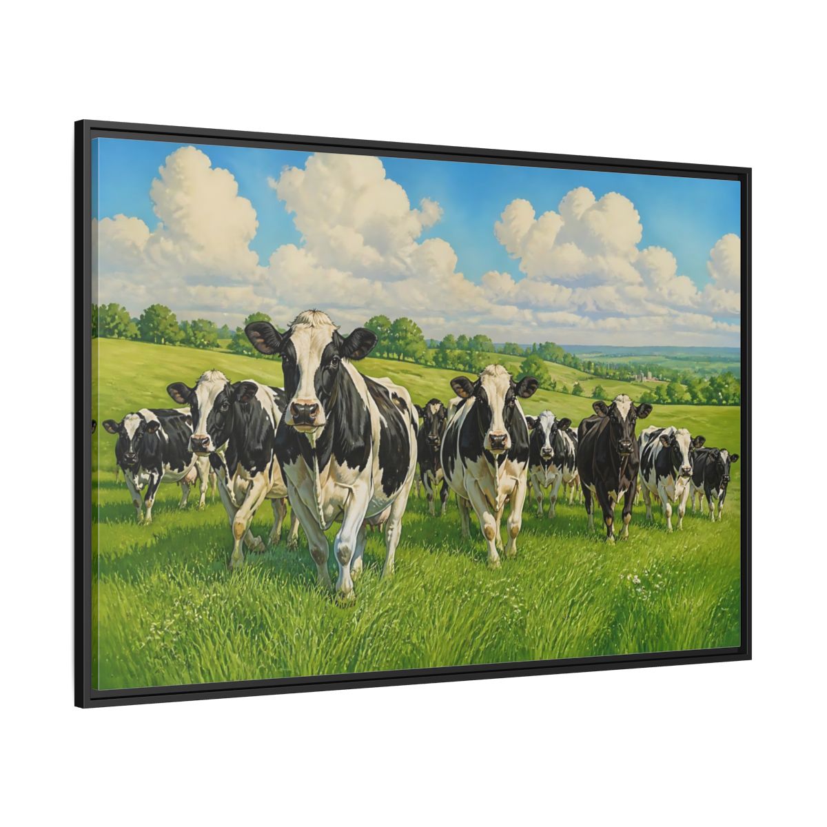 Side Mockup 12. Animals Holstein Cows Black And White Cows shown as stretched canvas wall art