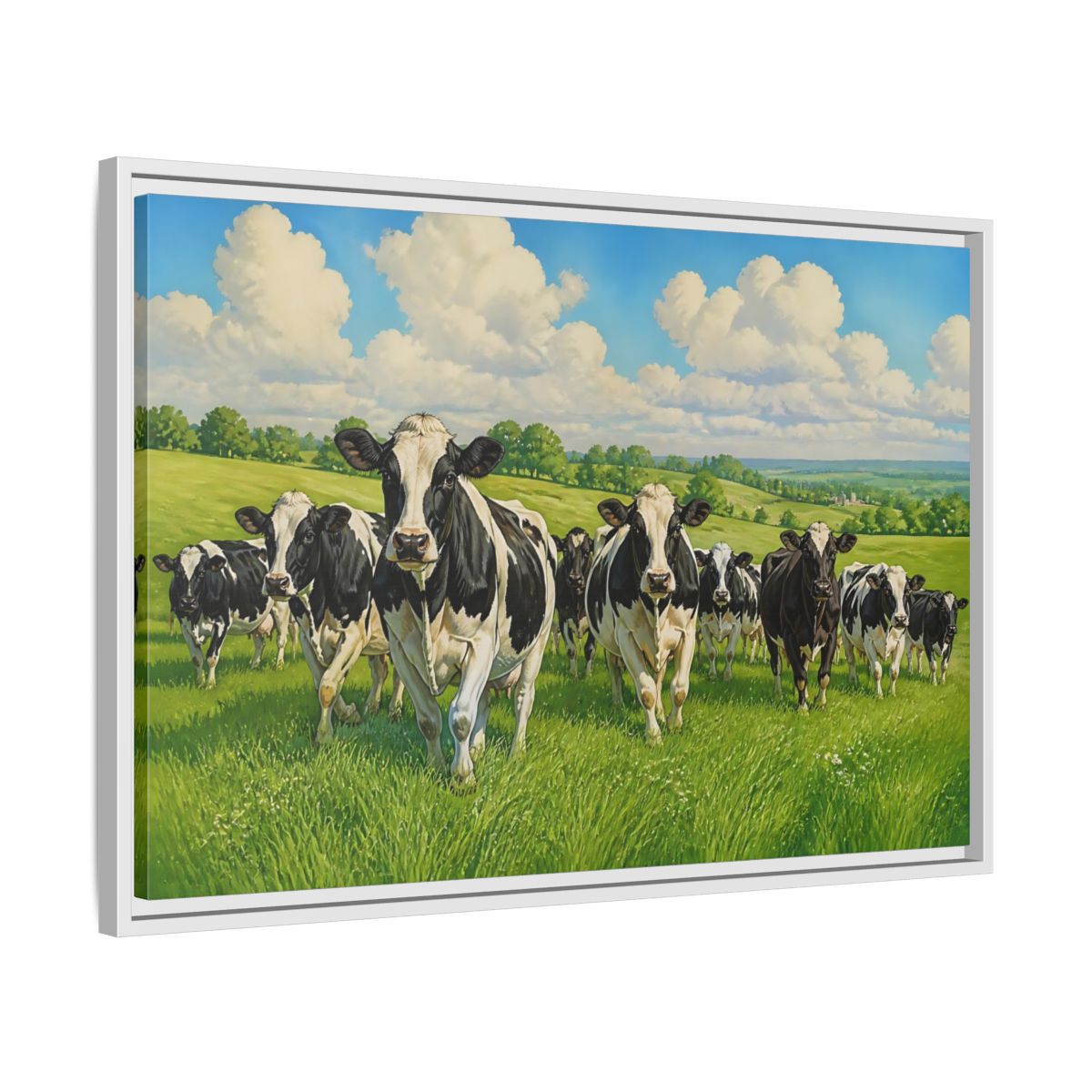 Side Mockup 10. Animals Holstein Cows Black And White Cows shown as stretched canvas wall art