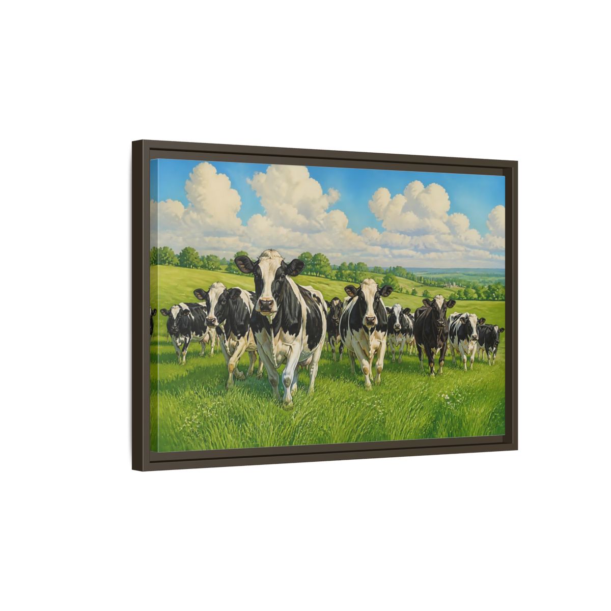 Side Mockup 2. Animals Holstein Cows Black And White Cows shown as stretched canvas wall art