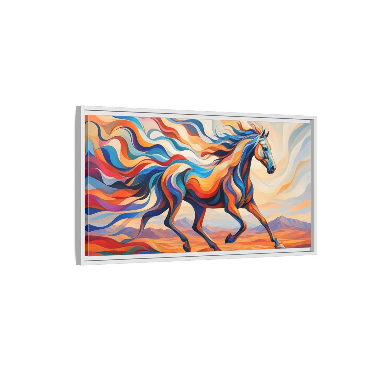 Side Mockup 1. Animals Horse Abstract Colorful Horse shown as stretched canvas wall art